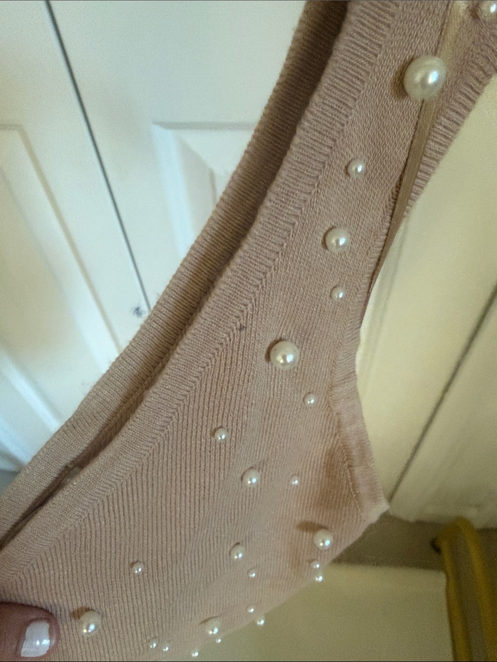 Love Tree Asymmetrical Pearl-Studded Crop Top in Blush Pink - Picture 4 of 5